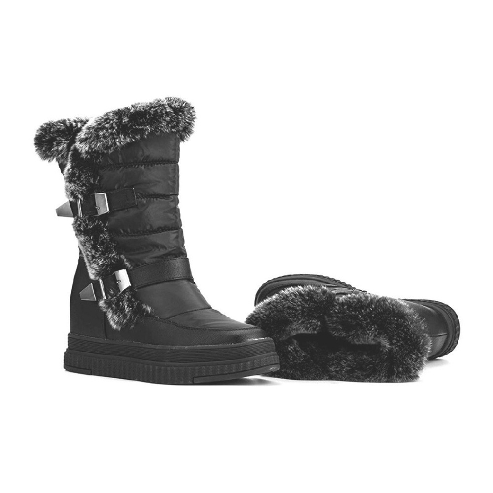 Women's Flat Mid-Calf Snow Boots with Rabbit Fur - Picture 3 of 8